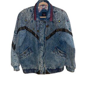 Weathered Blues Vintage 80s Womens Jean Jacket Size M Jewels Denim Pure Cotton